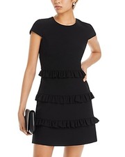 Eliza J Ruffle-Tiered A-Line Dress Women's 12 Black Crewneck Short Sleeve Zipped