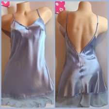 VTG Victoria's Secret 100 Silk Blue Satin Babydoll Slip Dress Size Sm