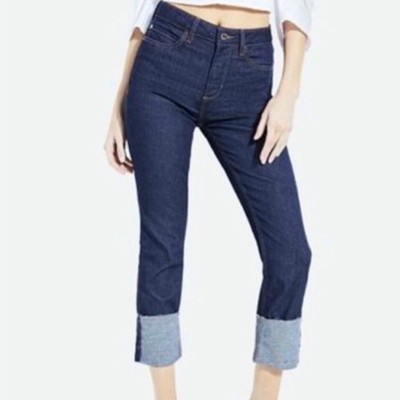 Guess 1981 Skinny Roll Up Hem High Waisted Jeans 25 dark wash raw ham logo