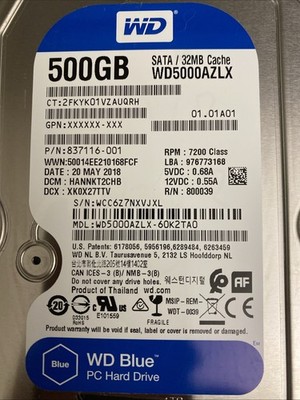 Western Digital Blue WD5000AZLX 500GB 3.5'' SATA Internal HDD GRADE A
