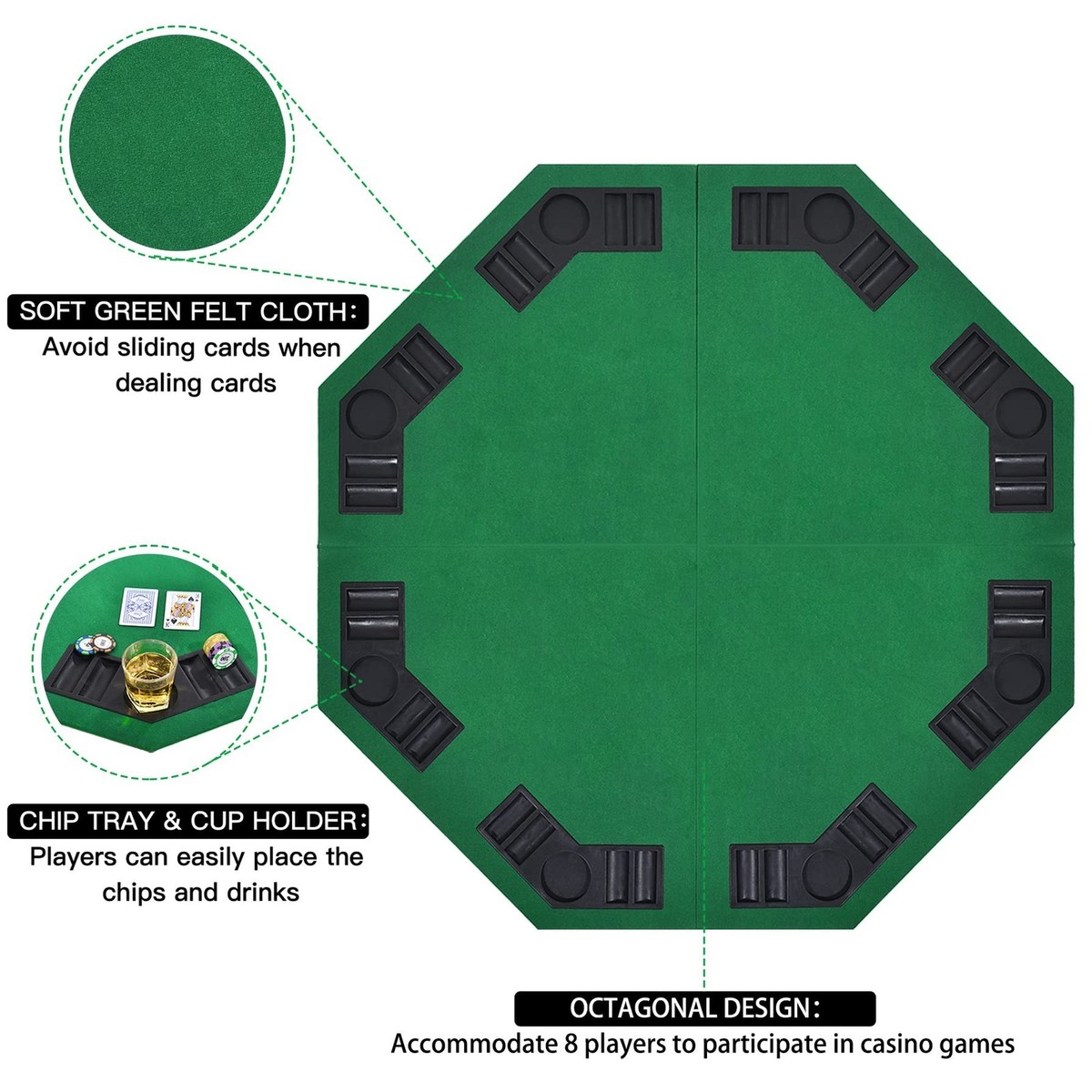 Persiverney-AT – Tapis De Poker Double Face 60x90 Cm – Feutre Professionnel Pour Texas Hold’em Et Roulette – Idéal Pour Soirée