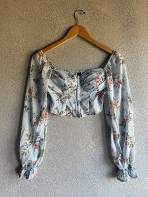 Windsor Top Womens XS Light Blue Floral Corset Fairy Coquette NWT