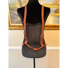 Vintage Braided Leather Suspenders Y-Back Button On Woven Cognac Brown Braces