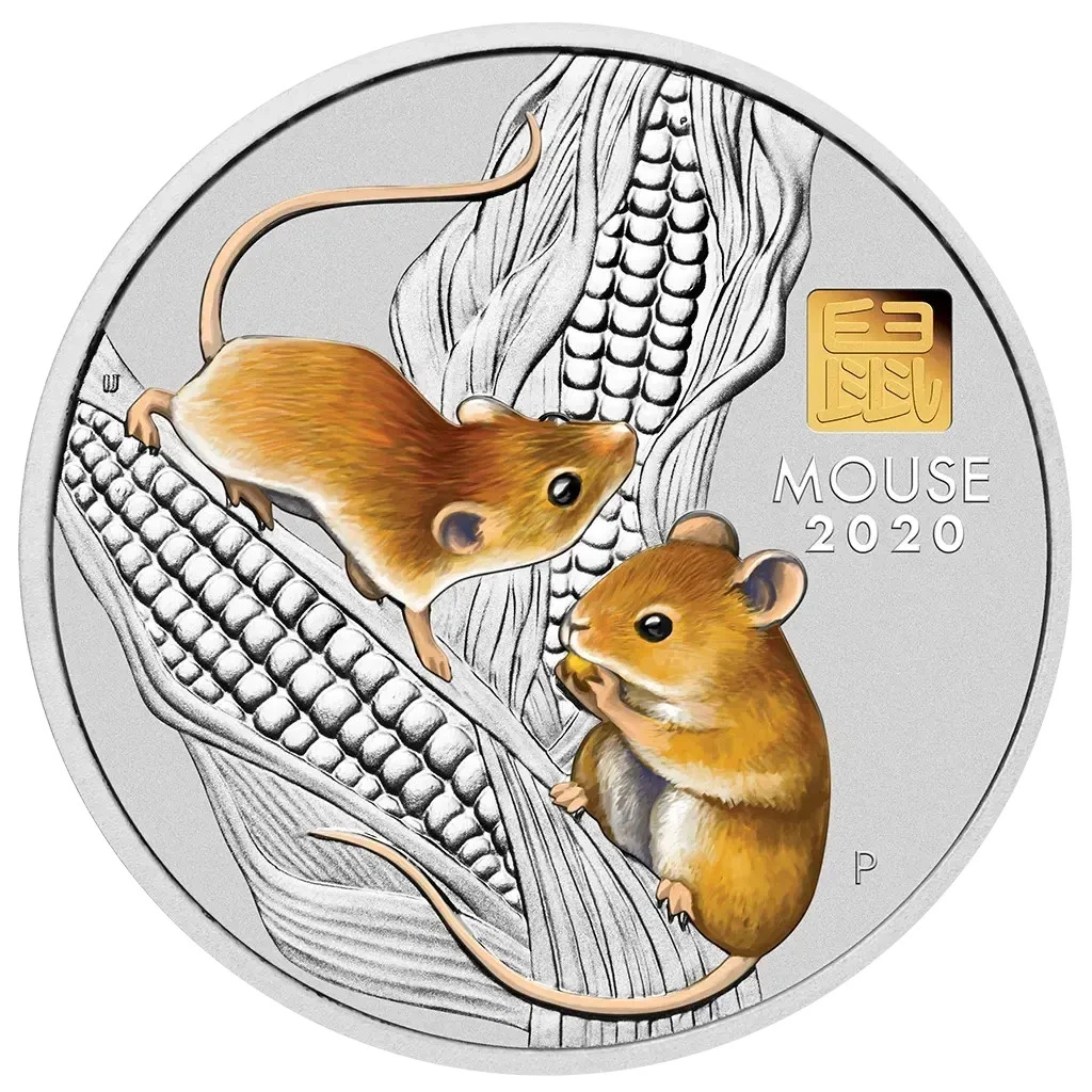 Silbermünze 1kg Jahr der Maus (1.) Lunar III. 2020 - Australien - ST in Farbe