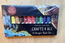 Charope, Inc. Crafts For All 12 Acrylic Paint Set with 3 Brushes - NEW/NIP