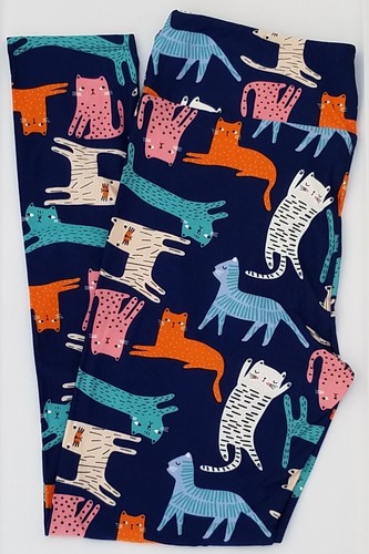 TC LuLaRoe Tall & Curvy Leggings Cute Cats on Dark Navy Blue Rare Print NWT W91