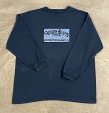 DISTRESSED VTG Guess T-Shirt Mens Large Blue Pullover Made in USA Guess Jeans