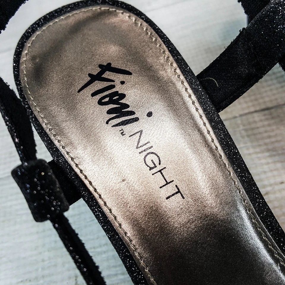 Fioni Negro Brillo Elegante Negro Tacón Eslinga Espalda Sandalia Talla 9 con Conjunto de Bolso de Noche Foto 4 de 4