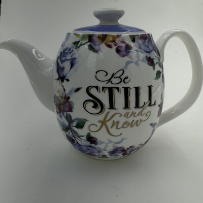 Women's White Ceramic Teapot for One: Be Still and Know - Psalm 46:10