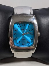 Venezia Blue Dial Silver Tone Case Hinge Open Cuff Bracelet Band Watch 6 Inch