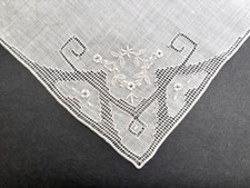 VINTAGE HANKIE HANKY 192 0s OLD NEW STOCK LINEN EMBROIDERY PUNCHWORK WHITE/WHITE