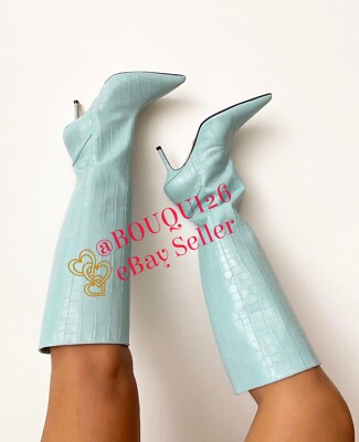 ZARA NEW WOMAN ANIMAL PRINT HEELED LEATHER BOOTS BLUE REF: 1020/910