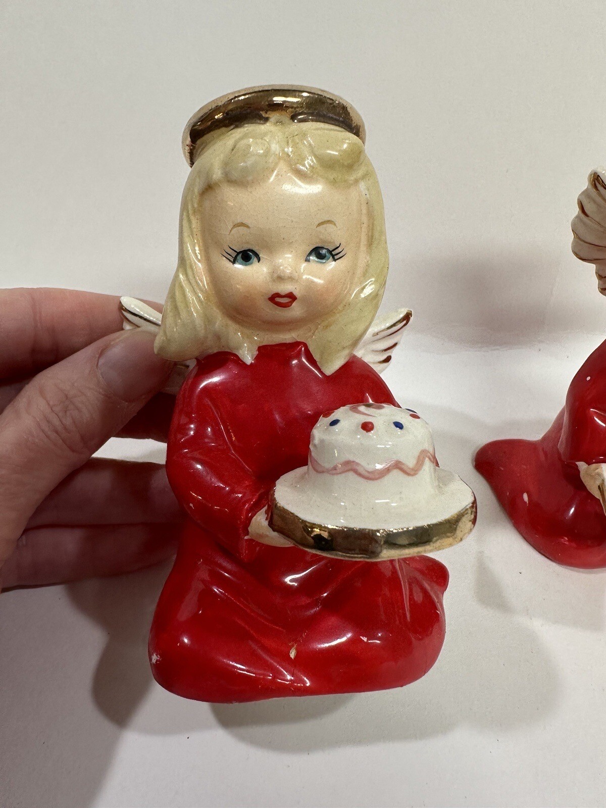 Vintage Fine A Quality Japan Angel Holding Cake Christmas Figurines