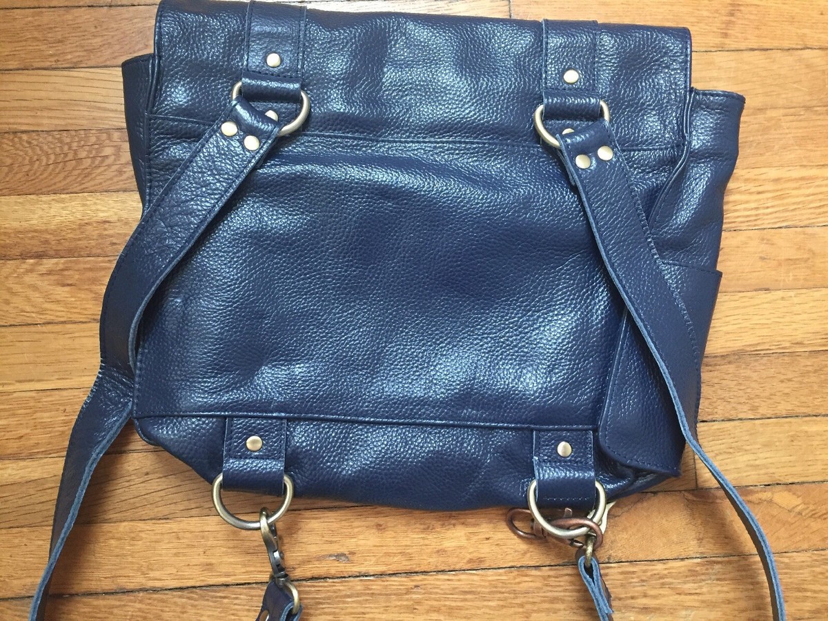 Vere Verto Navy Blue Leather Backpack Convertible Messenger Crossbody Travel Bag VereVerto Navy Repetto Leather Convertible | Mercari main image 3