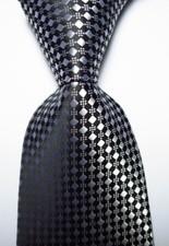 New Classic Checks Black White JACQUARD WOVEN Silk Men's Tie Necktie