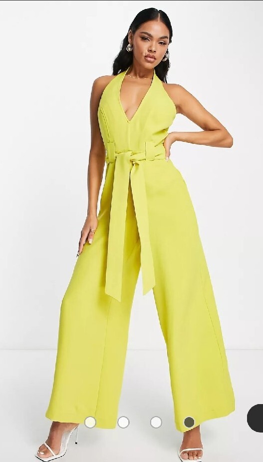 ASOS DESIGN structured halter Lady JUMPSUIT with tie waist detail