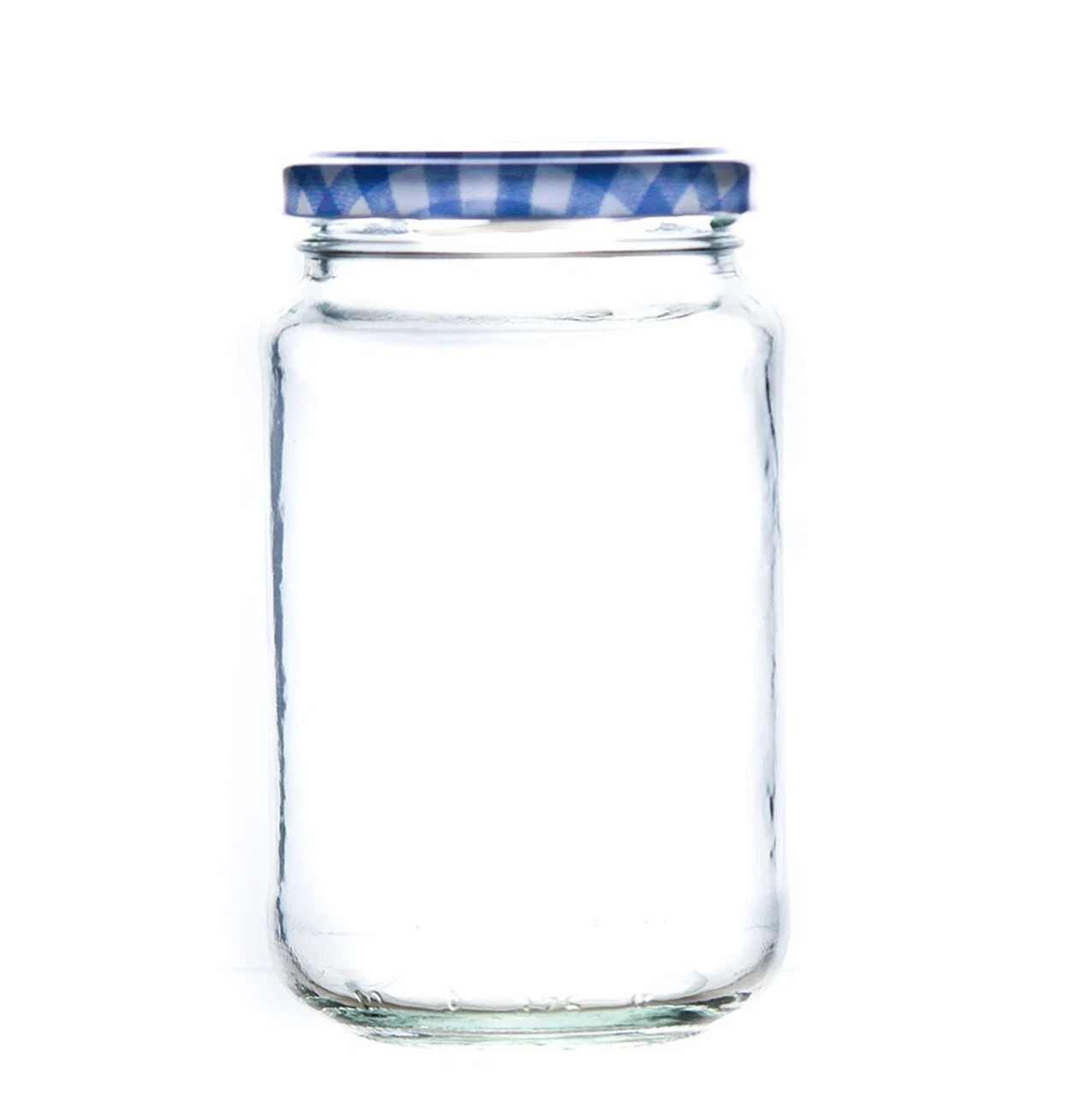 24 1lb Jam Jars with Blue Gingham Lids 370ml Round Glass Jar Honey Marmalade