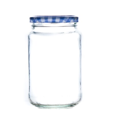 24 1 Pfund Marmeladengläser & blaue Gingham Deckel, 370 ml, rundes Glasglas, Honigmarmelade