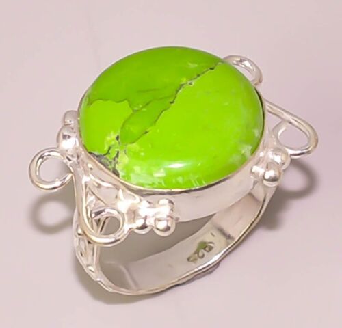 Naturalny zielony turkus Kamień szlachetny Biżuteria 925 SREBRO STERLING PIERŚCIONEK 8 - Zdjęcie 1 z 1