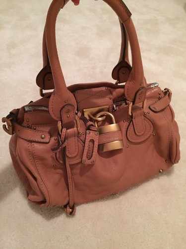 Authentic Chloe Paddington Lock Camel Leather Hand Bag Purse Made Italy