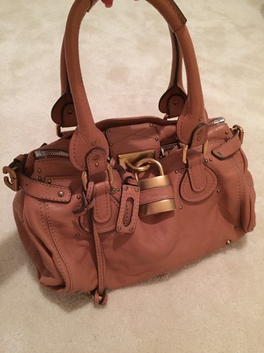 Authentic Chloe Paddington Lock Camel Leather Hand Bag Purse Made Italy - Afbeelding 1 van 12