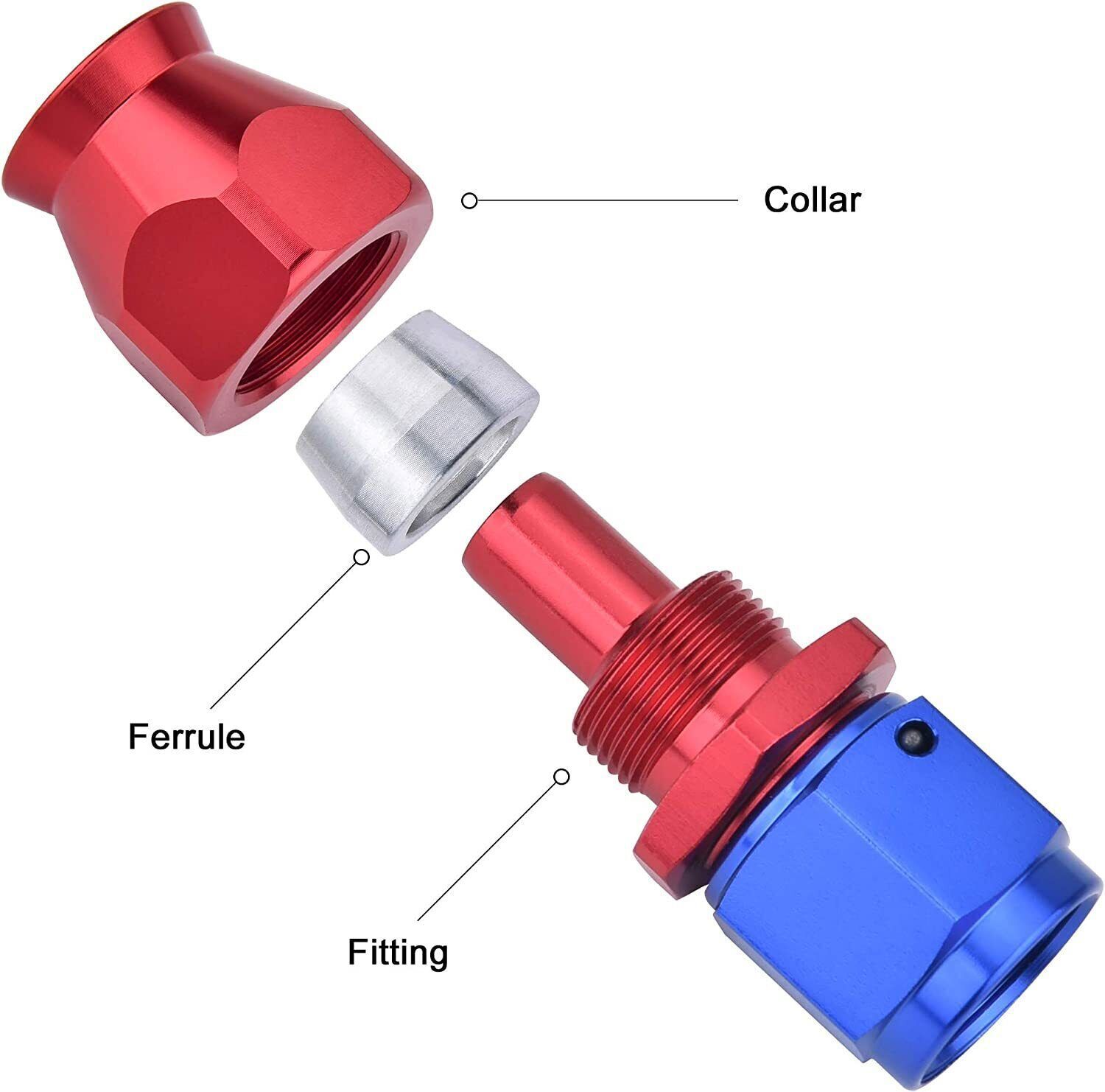 4X AN4/6/8/10AN Swivel PTFE Hose End Fitting Straight For PTFE Oil Fuel