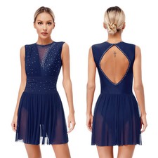 Eiskunstlauf Kleider Damen Funkeln Tanzkleid Ärmellos Rückenfrei Trikotanzug