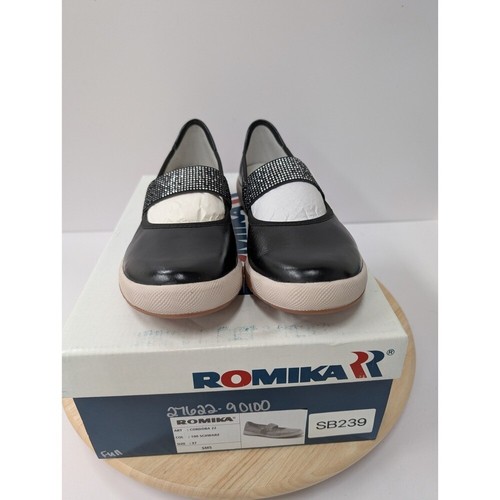 Romika Mary Jane Black Leather Flats Shoes Rhinestones Strap Womens 6-6.5 EU 37 - Picture 10 of 10