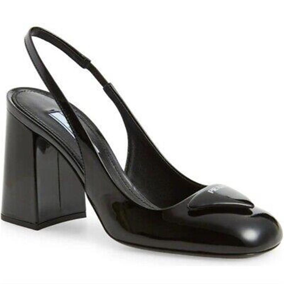 PRADA Vernice Logo Patent Leather Square Toe Slingback Pump PRADA Vernice Logo Patent Leather Square Toe Slingback Pump