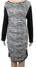 Express Black White Zebra Color Block Sweater Dress Long Sleeves Gathered NWT L