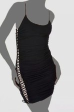 $331 Alice + Olivia Women's Black Ruched Lace-Up Siriana Mini Dress Size 6