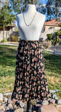Sag Harbor Black Floral Print Button Down Maxi Skirt Small Elastic Waist EUC