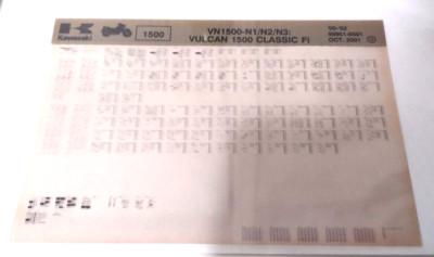 Kawasaki Microfiche 99961-0501 VN1500-N1 N2 N3 Vulcan 1500 Classic Fi New