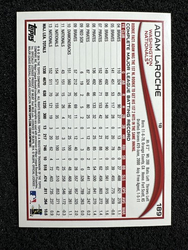 ADAM LAROCHE #189 2014 Topps Baseball QTY Washington Nationals - Picture 2 of 2