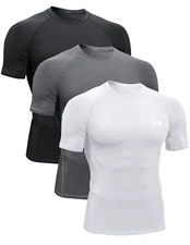 Men's UPF 50+ Swim Shirt slim Compression Shirts Short Sleeve Compression