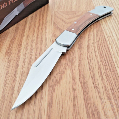 Rite Edge Lockback Folding Knife 3.25'' Stainless Steel Clip Blade Wood Handle