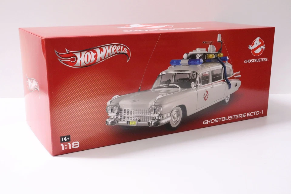 1:18 Hot Wheels 1959 Cadillac Miller GHOSTBUSTERS ECTO-1 Auto Da Film Bianca - Immagine 4 di 4