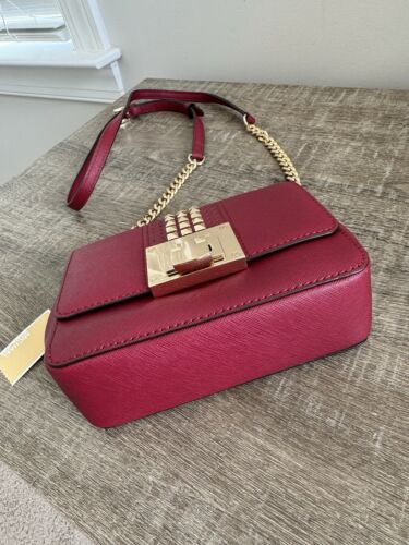 NWT Michael Kors Small Tina Clutch With Gold Studs In Cherry Red - Picture 5 of 10