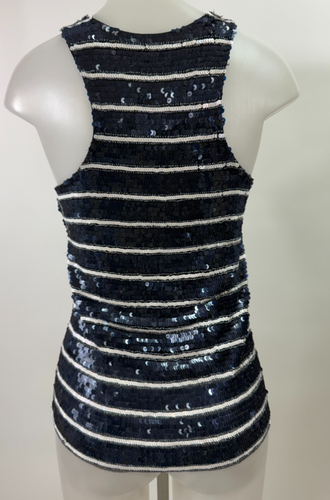 Gryphon New York Navy White Racerback Sequin Tank Shirt SZ S - Picture 4 of 5