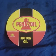 8" Round Metal Sign Man Cave Wall Art Garage Bar Gas Station Pennzoil Motor Oil