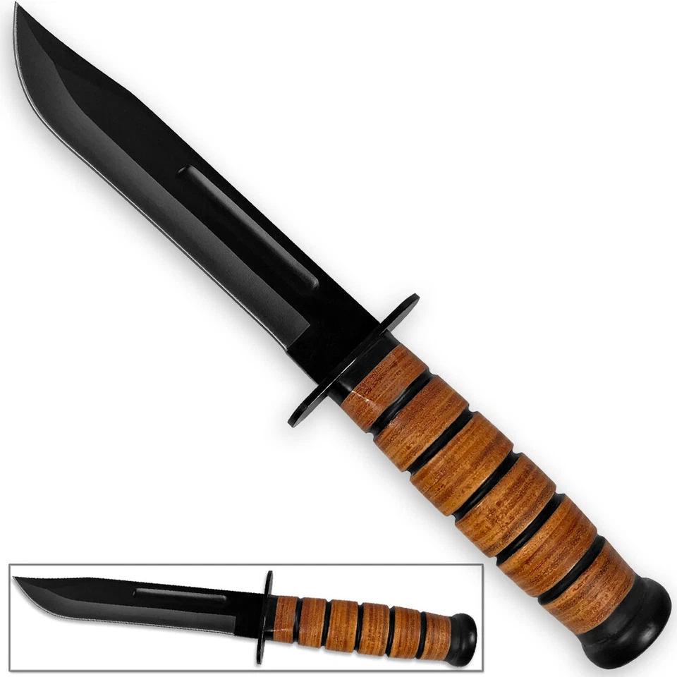 Reproduction WWII Combat USMC Kabar-Style Fighting Knife with Leather Sheath - Image 4 of 4