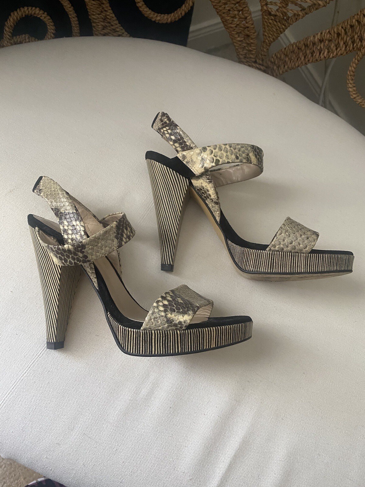 MINELLI PARIS Python Snakeskin Striped Heel Suede… - image 1