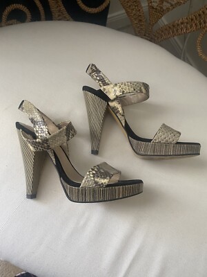 MINELLI PARIS Python Snakeskin Striped Heel Suede + Leather Shoes Sz 35 $215