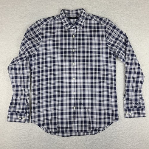 Theory Shirt Mens Large Navy Blue White Plaid Zach PS Worcester Dress Button Up