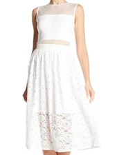 Love..Ady 154737 Women's Mesh Floral Lace A-Line Dress White Sz. Large