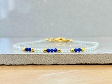 Clear Crystal Quartz & Lapis Lazuli Faceted Round Gemstone Beads Bracelets 6-8''
