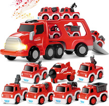 Fire Truck Toy Cars - Boy Toys for 3-5 Year Old Toddlers, 8 in 1 Carrier Truck w
