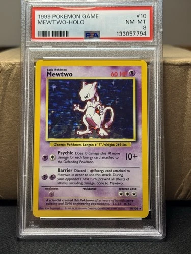 PSA 8 Pokémon TCG 1999 Mewtwo Holo Rare Card 10/102 Base Set RED STAR