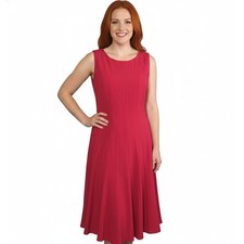 Calvin Klein Dress Womens 10 Red Sleeveless Fit Flare Pleated Midi Office Siren