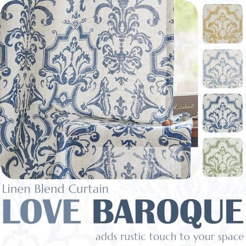 Linen Valance Curtain for Kitchen 50"W x 18"L (Pack of 1) Baroque | Dark Blue - Bild 5 von 7